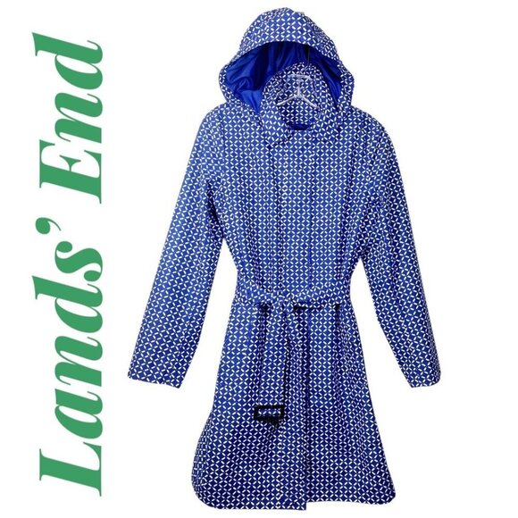 LANDS' END Cobalt Blue Zippered Trench Removable Quilted Liner & Hood, Size XS - Picture 1 of 10